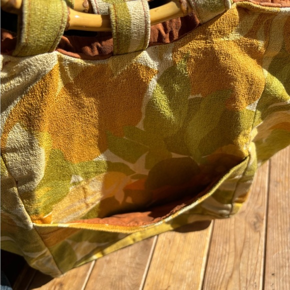 Floral Yellow Tote Bag with Bamboo Handles - Picture 5 of 7
